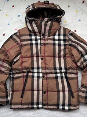 Burberry Check Convertible Hooded Puffer Jacket Vest Men’s L